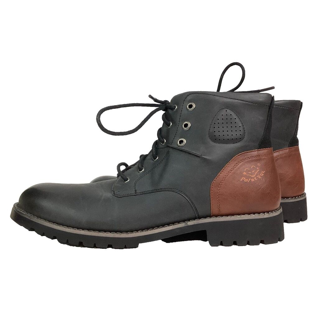 Polar Fox Patrick Boots - Men's Sz 10 - Black & Brown Leather - Lace-Up + Zipper